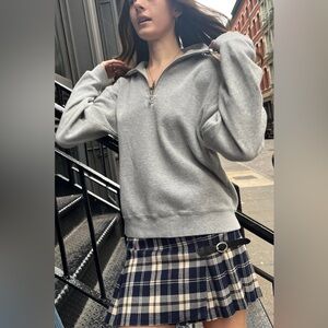 Brandy Melville John Galt Missy Waffle Knit Gray Quarter-Zip Sweatshirt